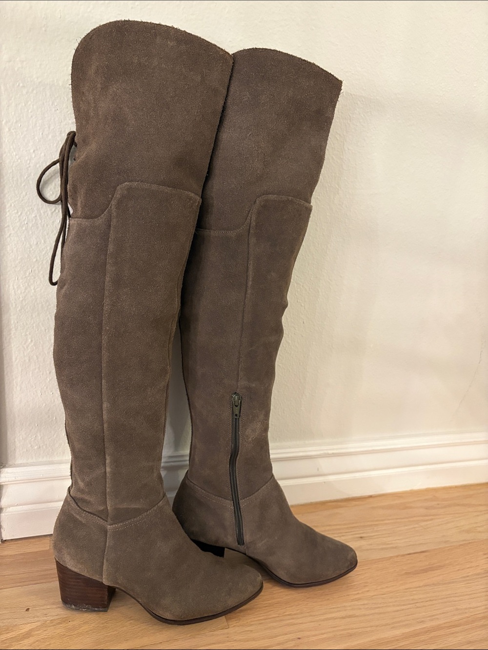 Aldo Lace Up Women's Over-the-Knee Suede Boots in Taupe